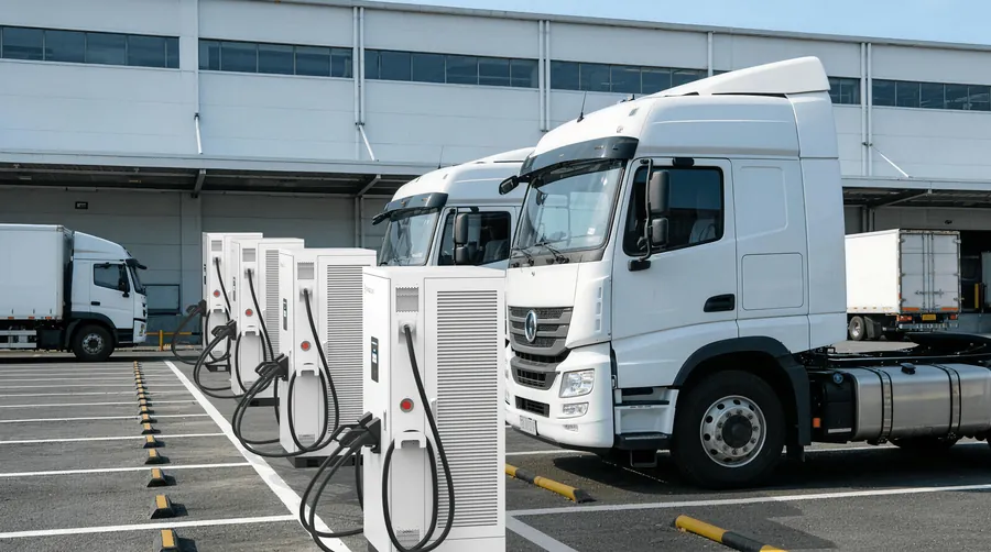 Camions et bornes PINGALAX dans un dépôt logistique